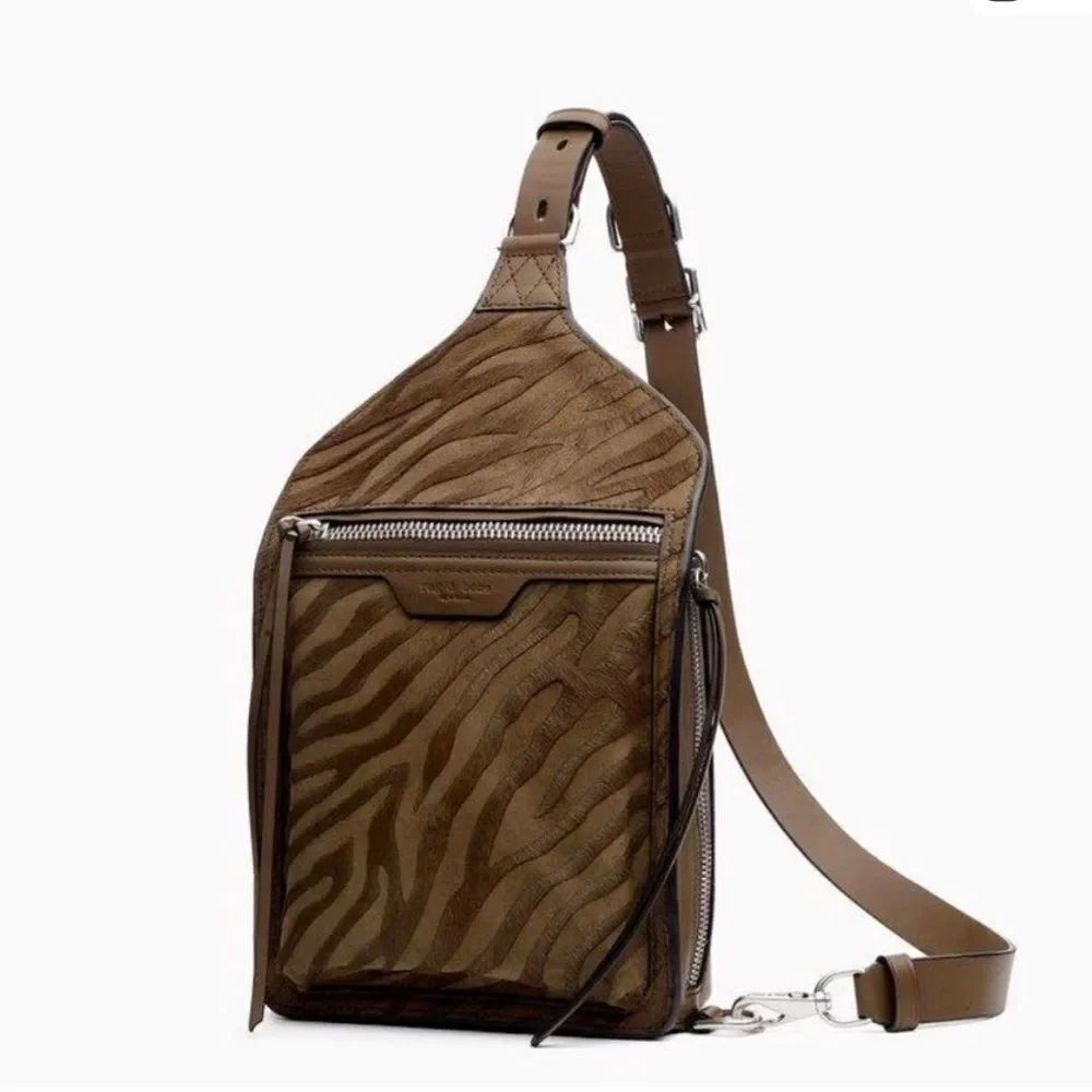 Rag & Bone Elliot Sling Pack Taupe Green Leather Zebra Pony Hair